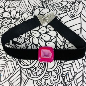 Pink Druzy quartz sexy velvet choker OOAK